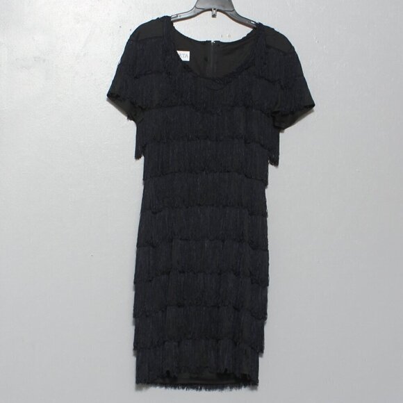Roberta vintage fringe 1970s Black Short Sleeve Fringe Party Dress flapper - Picture 1 of 7